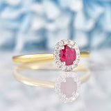 Ellibelle Jewellery Ruby & Diamond 18ct Gold Oval Cluster Ring (0.39ct)