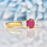 Ellibelle Jewellery Ruby & Diamond 18ct Gold Oval Three-Stone Engagement Ring (0.62ct)
