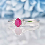 Ellibelle Jewellery Ruby & Diamond 18ct White Gold Oval Three-Stone Engagement Ring (0.42ct)