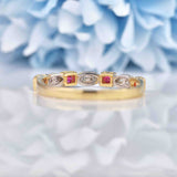 Ellibelle Jewellery Ruby & Diamond 9ct Gold Geometric Stacking Band Ring