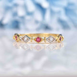 Ellibelle Jewellery Ruby & Diamond 9ct Gold Wavy Stacking Band Ring