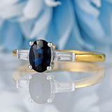 Ellibelle Jewellery Sapphire & Baguette-Cut Diamond 18ct Gold Engagement Ring