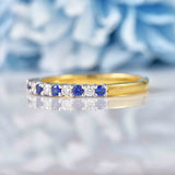 Ellibelle Jewellery Sapphire & Diamond 18ct Gold Half-Eternity Thin Band Ring