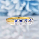Ellibelle Jewellery Sapphire & Diamond 18ct Gold Half-Eternity Thin Band Ring