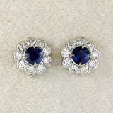 Ellibelle Jewellery Sapphire & Diamond 18ct White Gold Floral Cluster Stud Earrings