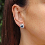 Ellibelle Jewellery Sapphire & Diamond 18ct White Gold Floral Cluster Stud Earrings