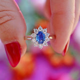 Ellibelle Jewellery Sapphire & Diamond 18ct White Gold Oval Cluster Ring (0.76cts)