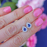 Ellibelle Jewellery Sapphire & Diamond 18ct White Gold Pear Cluster Stud Earrings