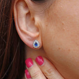 Ellibelle Jewellery Sapphire & Diamond 18ct White Gold Pear Cluster Stud Earrings