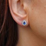 Ellibelle Jewellery Sapphire & Diamond 18ct White Gold Pear Cluster Stud Earrings