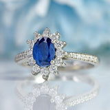 Ellibelle Jewellery Sapphire & Diamond Platinum Oval Cluster Ring (0.70cts)