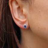 Ellibelle Jewellery Sapphire & Diamond Platinum Oval Cluster Stud Earrings