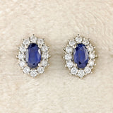 Ellibelle Jewellery Sapphire & Diamond Platinum Oval Cluster Stud Earrings