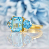 Ellibelle Jewellery Swiss Blue Topaz 18ct Gold Three-Stone Ring