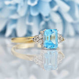 Ellibelle Jewellery Swiss Blue Topaz & Diamond 9ct Gold Seven-Stone Ring