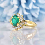 Ellibelle Jewellery Synthetic Emerald & Diamond 18ct Gold Bypass Ring