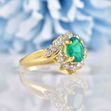 Ellibelle Jewellery Synthetic Emerald & Diamond 18ct Gold Bypass Ring