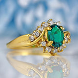 Ellibelle Jewellery Synthetic Emerald & Diamond 18ct Gold Bypass Ring