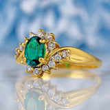Ellibelle Jewellery Synthetic Emerald & Diamond 18ct Gold Bypass Ring