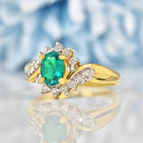 Ellibelle Jewellery Synthetic Emerald & Diamond 18ct Gold Crossover Ring