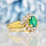 Ellibelle Jewellery Synthetic Emerald & Diamond 18ct Gold Crossover Ring