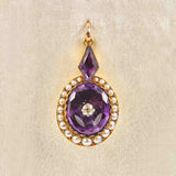 Ellibelle Jewellery Victorian Amethyst, Old Cut Diamond & Pearl 18ct Gold Pendant