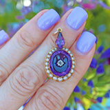 Ellibelle Jewellery Victorian Amethyst, Old Cut Diamond & Pearl 18ct Gold Pendant