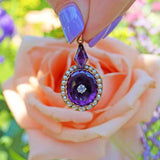 Ellibelle Jewellery Victorian Amethyst, Old Cut Diamond & Pearl 18ct Gold Pendant