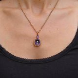 Ellibelle Jewellery Victorian Amethyst, Old Cut Diamond & Pearl 18ct Gold Pendant