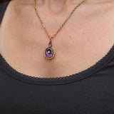 Ellibelle Jewellery Victorian Amethyst, Old Cut Diamond & Pearl 18ct Gold Pendant