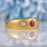 Ellibelle Jewellery Victorian Ruby & Diamond 18ct Gold Gypsy Ring - London 1891