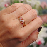Ellibelle Jewellery Victorian Ruby, Diamond & Pearl 18ct Gold Ring
