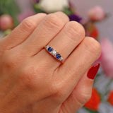 Ellibelle Jewellery Victorian Sapphire & Diamond 18ct Gold Five-Stone Carved Half Hoop Ring