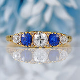 Ellibelle Jewellery Victorian Sapphire & Diamond 18ct Gold Five-Stone Carved Half Hoop Ring