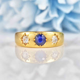 Ellibelle Jewellery Victorian Sapphire & Diamond 18ct Gold Gypsy Ring