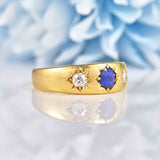 Ellibelle Jewellery Victorian Sapphire & Diamond 18ct Gold Gypsy Ring