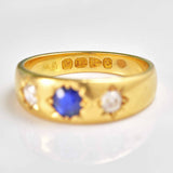Ellibelle Jewellery Victorian Sapphire & Diamond 18ct Gold Gypsy Ring