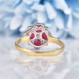Ellibelle Jewellery Victorian Style Ruby & Diamond 9ct Gold Clover Ring