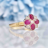 Ellibelle Jewellery Victorian Style Ruby & Diamond 9ct Gold Clover Ring