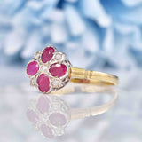 Ellibelle Jewellery Victorian Style Ruby & Diamond 9ct Gold Clover Ring