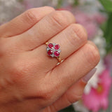 Ellibelle Jewellery Victorian Style Ruby & Diamond 9ct Gold Clover Ring