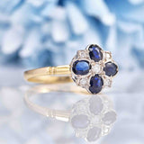 Ellibelle Jewellery Victorian Style Sapphire & Diamond 9ct Gold Clover Ring