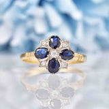 Ellibelle Jewellery Victorian Style Sapphire & Diamond 9ct Gold Clover Ring