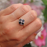 Ellibelle Jewellery Victorian Style Sapphire & Diamond 9ct Gold Clover Ring