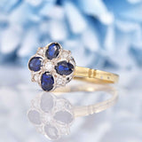 Ellibelle Jewellery Victorian Style Sapphire & Diamond 9ct Gold Clover Ring