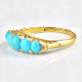 Ellibelle Jewellery Victorian Turquoise & Diamond Gold Carved Half Hoop Five Stone Ring