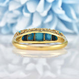 Ellibelle Jewellery Victorian Turquoise & Diamond Gold Carved Half Hoop Five Stone Ring