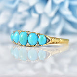 Ellibelle Jewellery Victorian Turquoise & Diamond Gold Carved Half Hoop Five Stone Ring