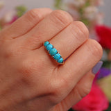 Ellibelle Jewellery Victorian Turquoise & Diamond Gold Carved Half Hoop Five Stone Ring