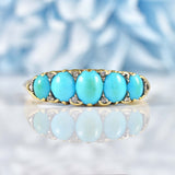 Ellibelle Jewellery Victorian Turquoise & Diamond Gold Carved Half Hoop Five Stone Ring
